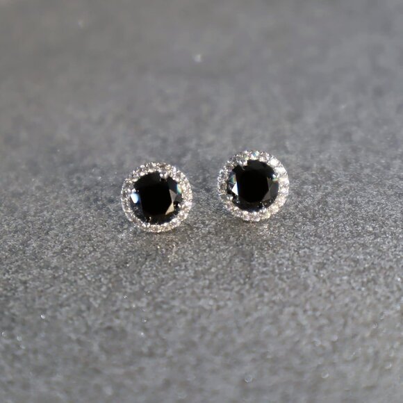 Women's Round Black Birthstone Elegant Mall Dainty Halo Cubic Zirconia Earring - Picture 5 of 6